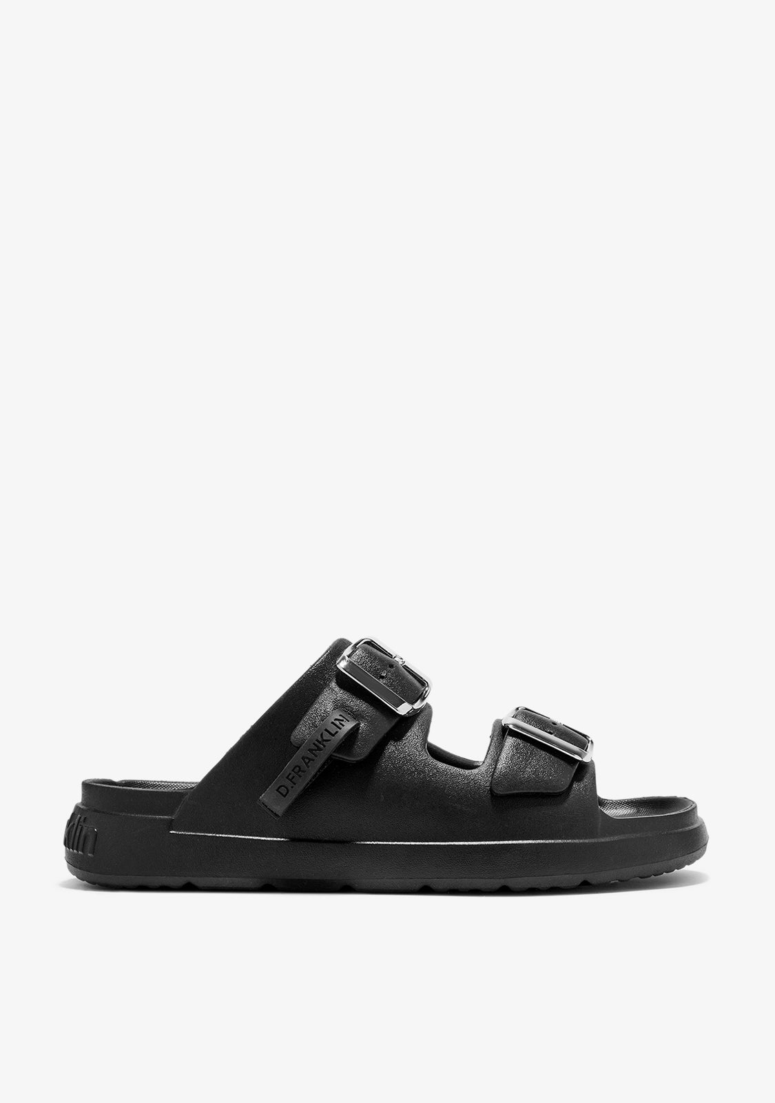 Sandalias de espuma para mujeres con 2 hebillas negras / plateadas