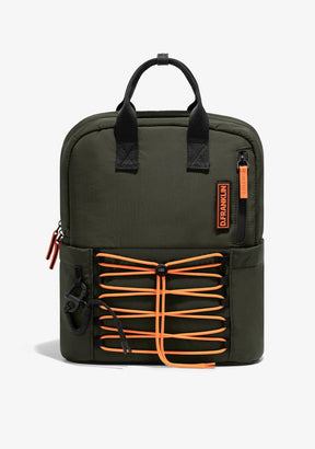 Multi-Pocket Nylon Backpack Green + Custom Set Orange