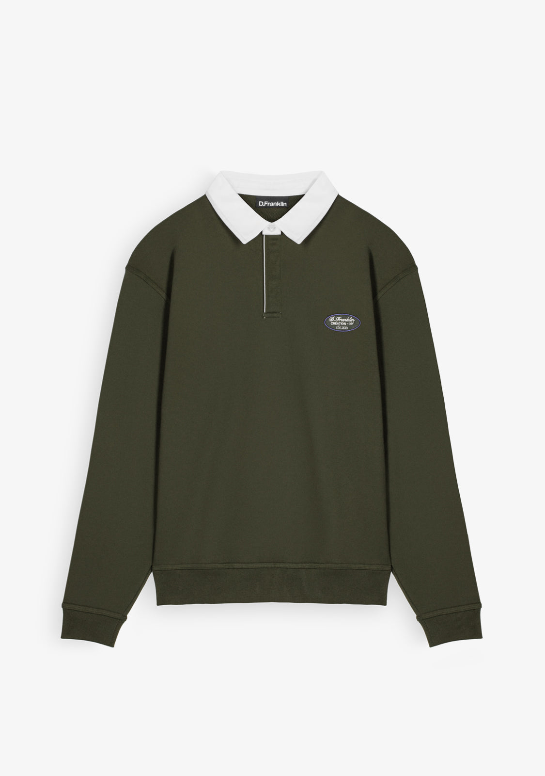 Contrast Collar Army Green Polo Sweatshirt